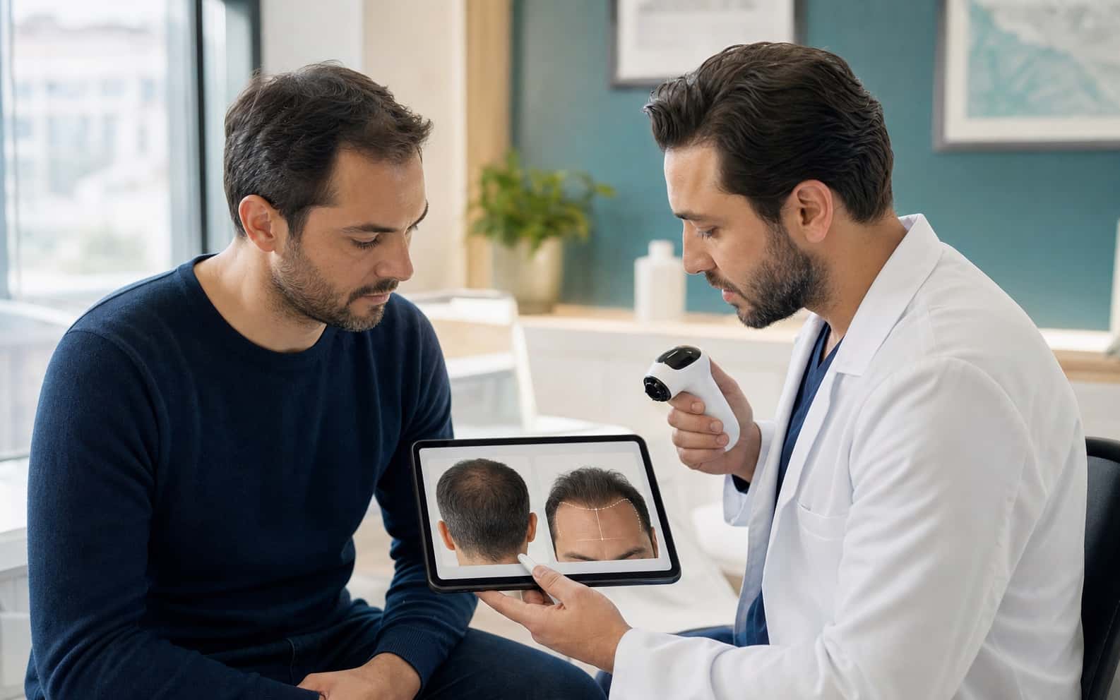 Beurteilung von Haarlinie und Spenderbereich vor einer FUE- oder DHI-Haartransplantation
